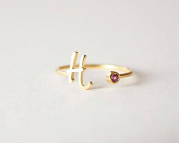 Noble Birthstone Custom Letter Ring - Myths Jewels